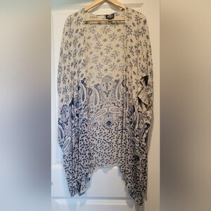 Size Large Cream and Blue Paisley Angie Kimono Coverup